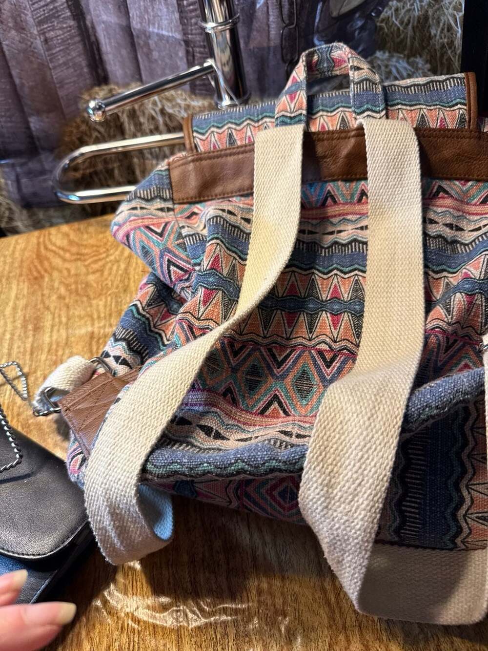 Mudd Boho Aztec Pattern Canvas Rucksack Backpack - image 2